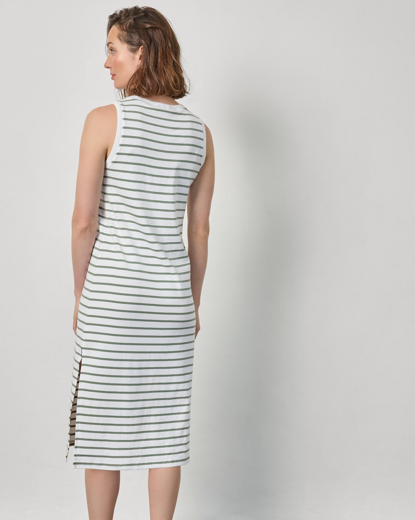 Rib Stripe Side Slit Tank Dress in Sage