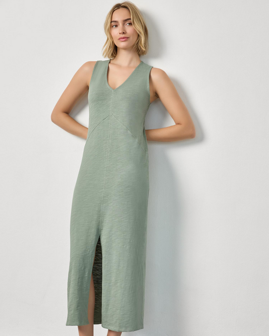 V-Neck Seamed Maxi Dress in Sage