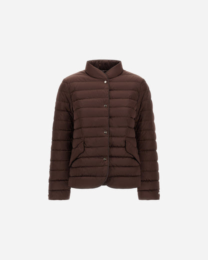 Herno chocolate brown quilted blazer jacket with snap buttons and side pockets