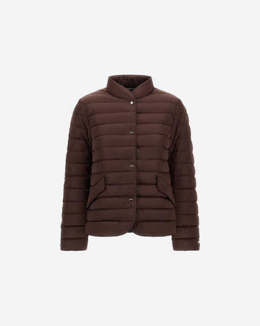 Herno chocolate brown quilted blazer jacket with snap buttons and side pockets