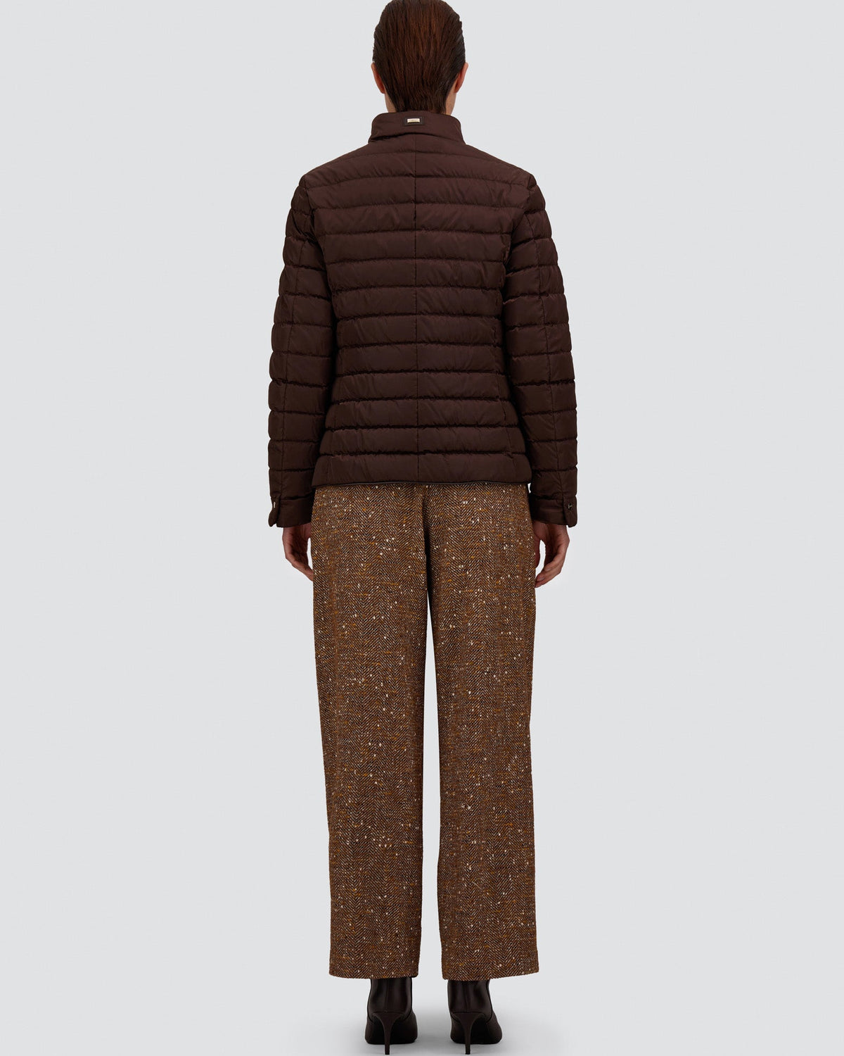 Herno chocolate brown quilted blazer jacket, back view, slim fit