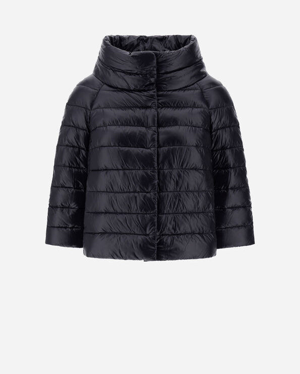 Herno Sofia black quilted puffer jacket with funnel neck and 3/4 jewelled sleeves