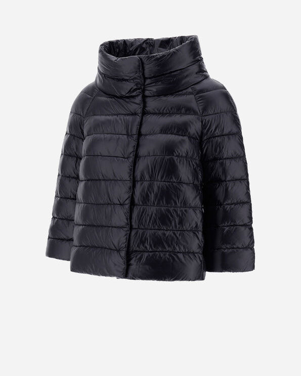 Herno Sofia black quilted puffer jacket with high collar and cropped sleeves