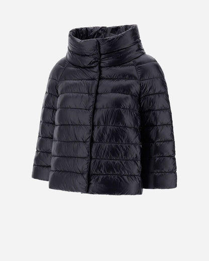 Herno Sofia black quilted puffer jacket with high collar and cropped sleeves