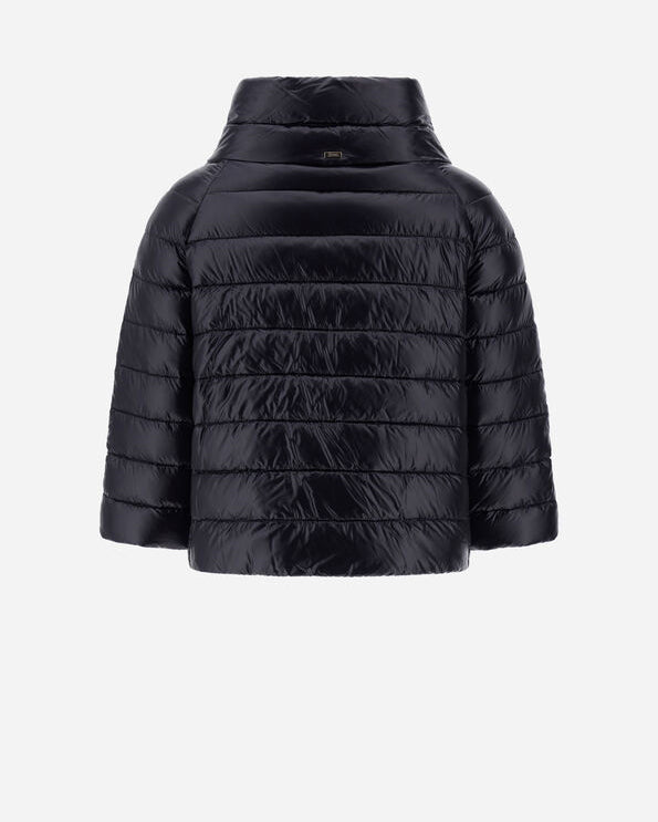 Herno Sofia black quilted puffer jacket with high collar and cropped sleeves