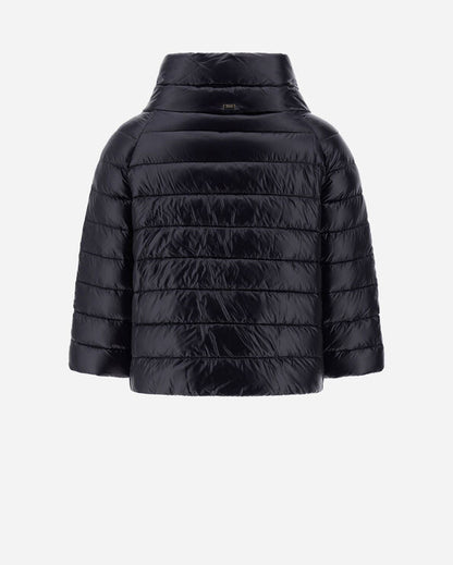 Herno Sofia black quilted puffer jacket with high collar and cropped sleeves
