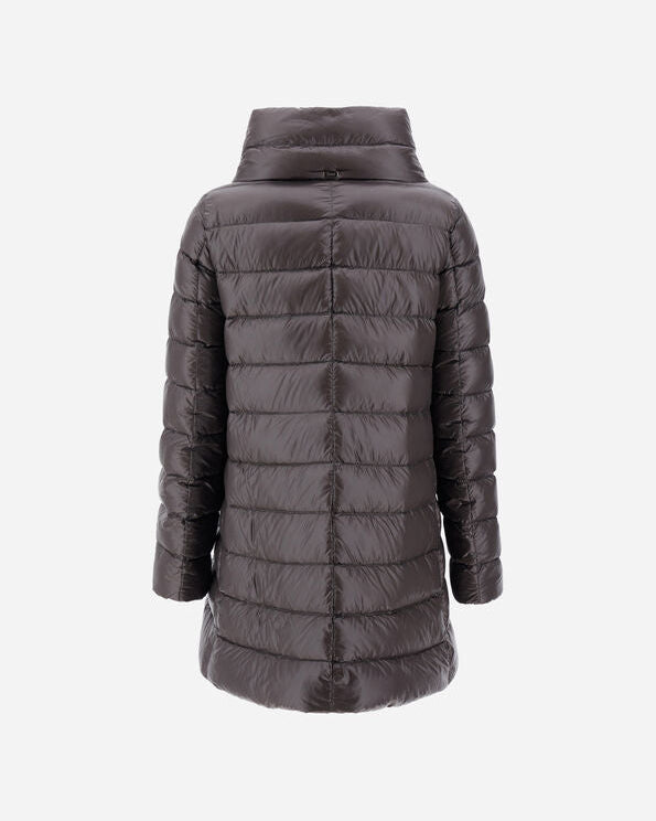 Herno Amelia dark gray quilted puffer coat with high collar, back view