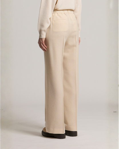 Peserico wide-leg wool cashmere trousers in ethereal beige with elastic waist, back view