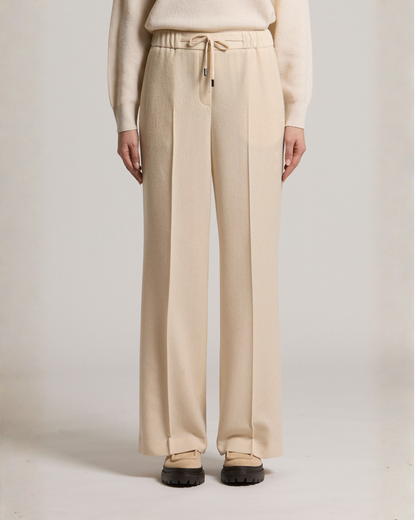 Peserico wide-leg beige wool cashmere pants with drawstring waist and front pleats