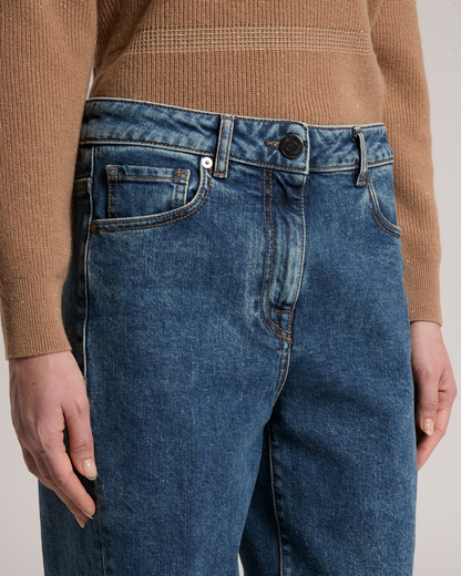 Peserico mid-rise blue stretch denim jeans with button closure and contrast stitching