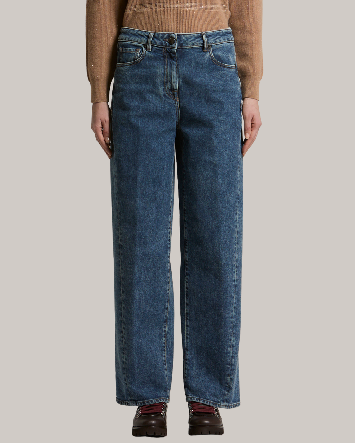 Peserico wide-leg straight jeans in medium blue wash denim, five-pocket style
