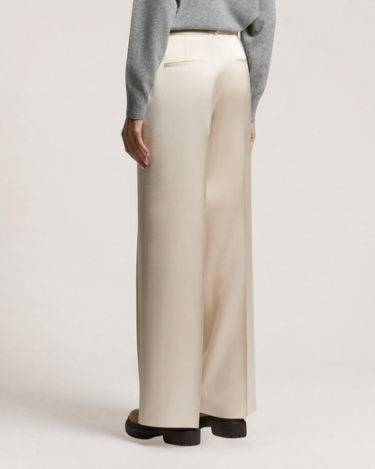 Peserico wide-leg satin trousers in ethereal beige with pressed front crease