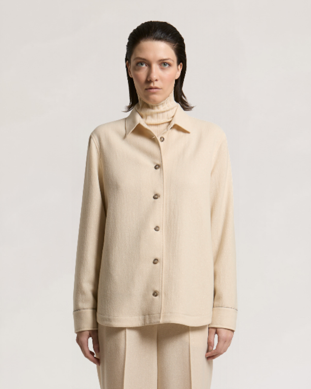 Jacket Wool cashmere lurex carded gauze in Ethereal Beige