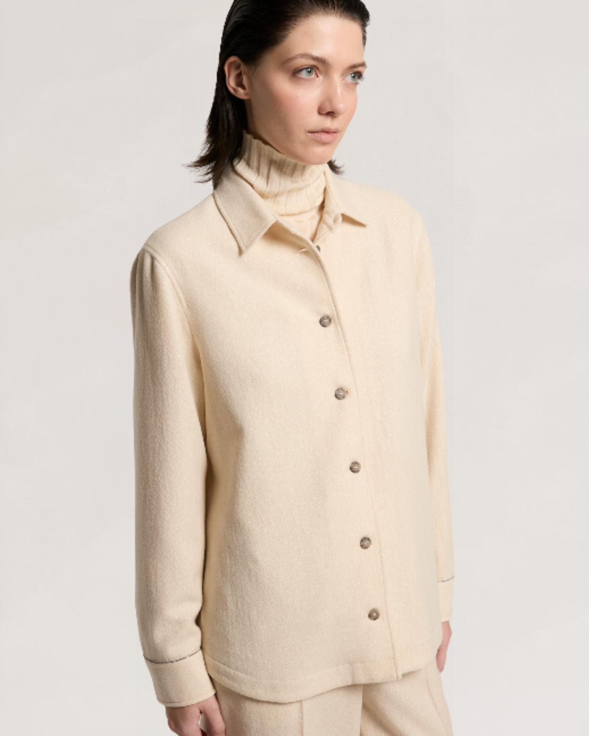 Jacket Wool cashmere lurex carded gauze in Ethereal Beige