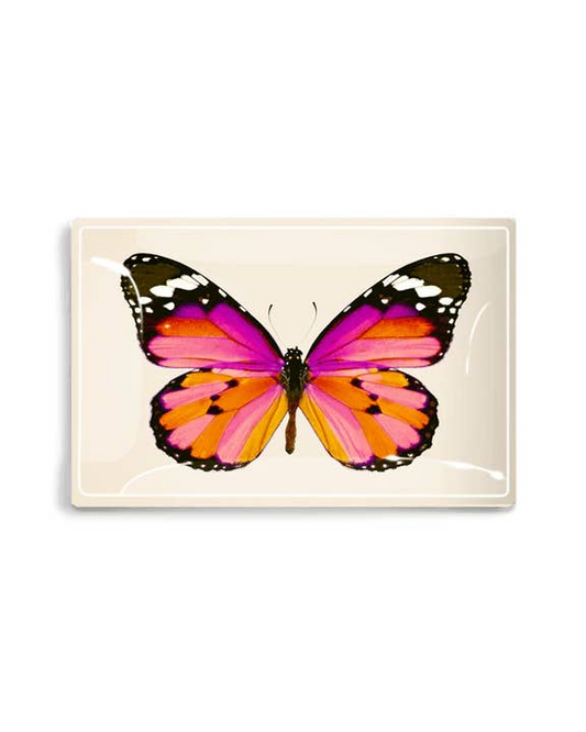 Pink Sardinia Butterfly 3.5" x 5.5" Decoupage Glass Tray