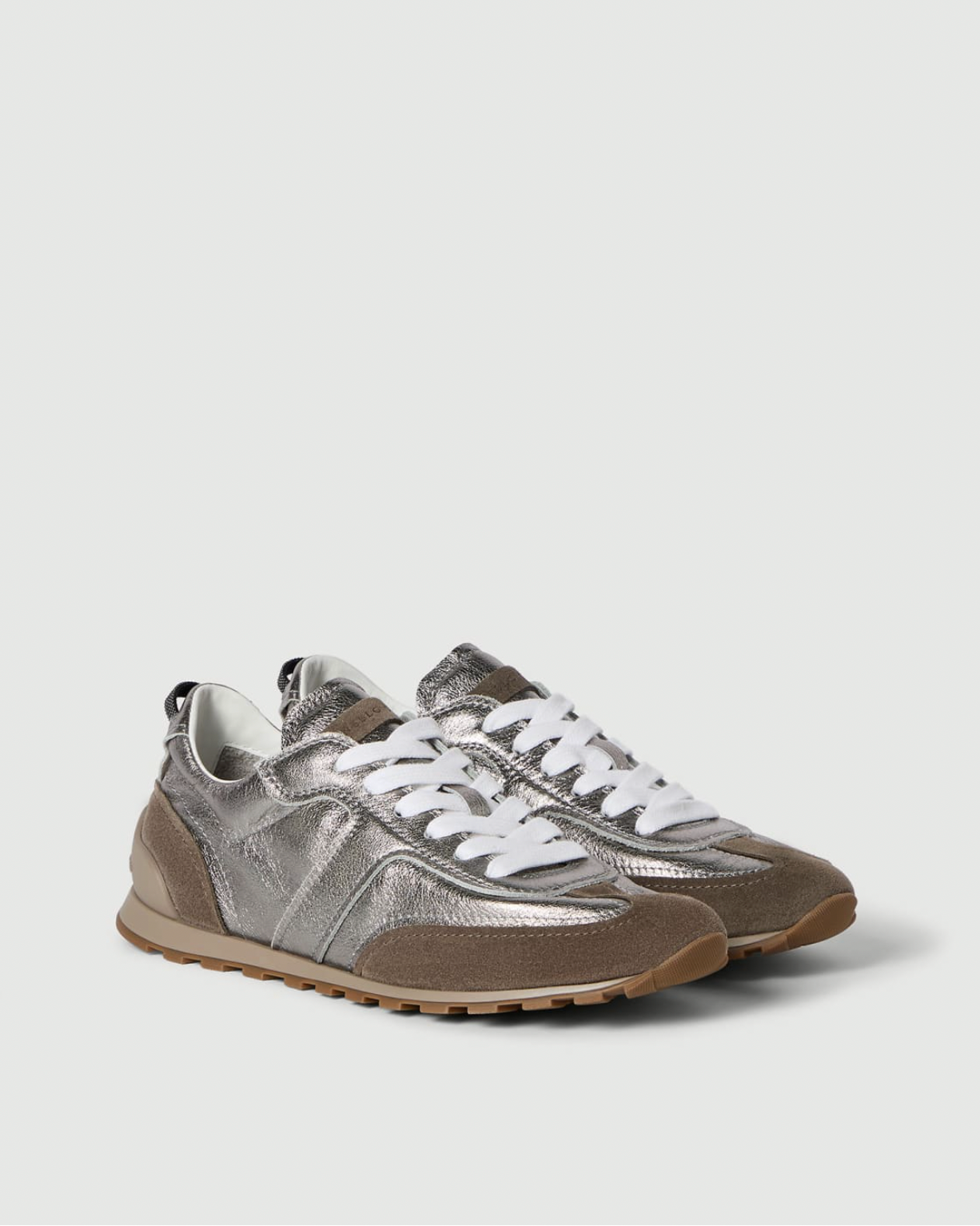 Lamé Calfskin and suede runners with shiny loop in Silver
