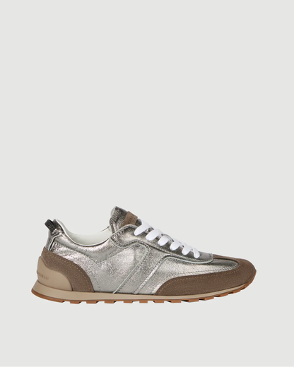 Lamé Calfskin and suede runners with shiny loop in Silver