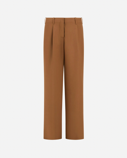 Herno camel wide-leg tailored trousers with pleats and belt loops
