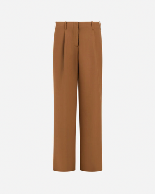 Herno camel wide-leg tailored trousers with pleats and belt loops