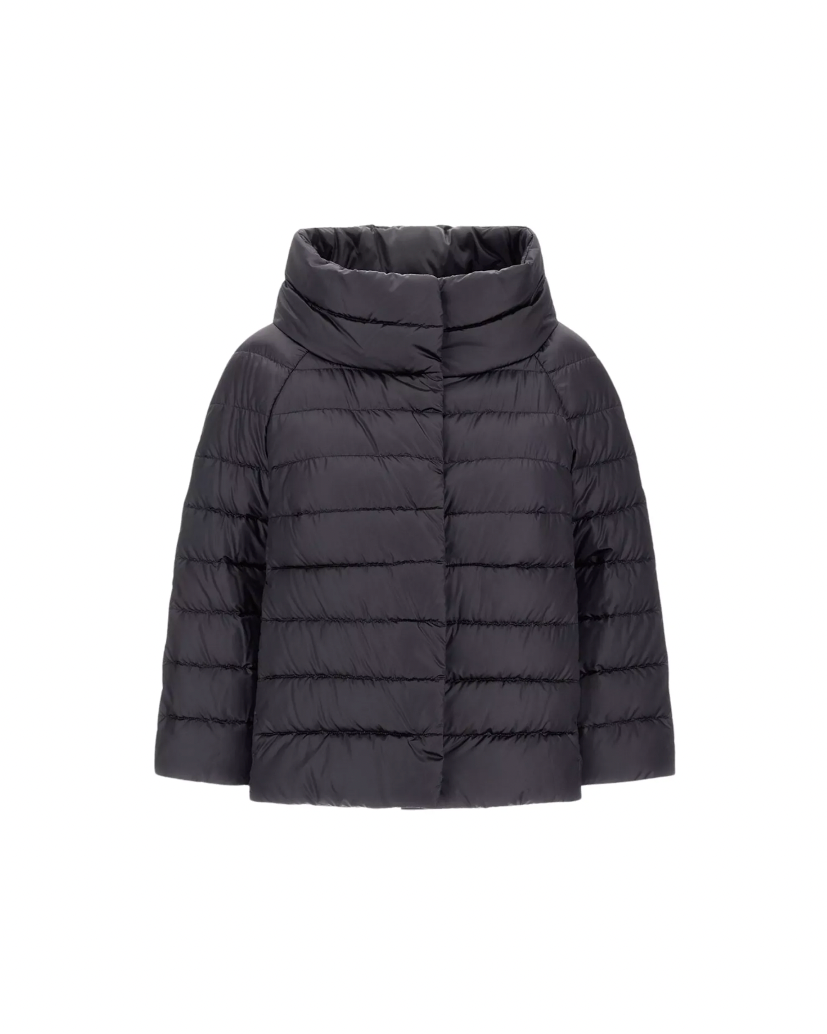 Herno Sofia black quilted puffer jacket with high collar and cropped sleeves