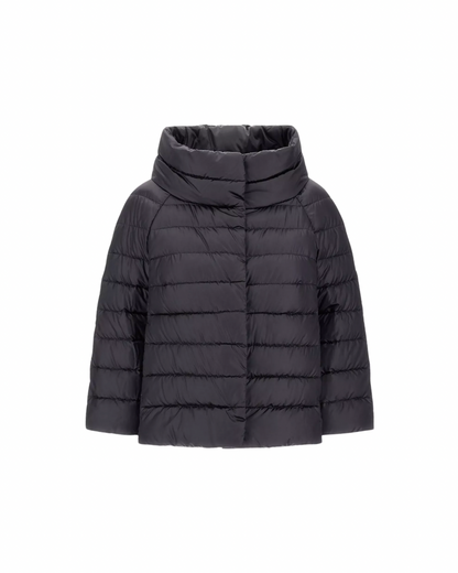 Herno Sofia black quilted puffer jacket with high collar and cropped sleeves