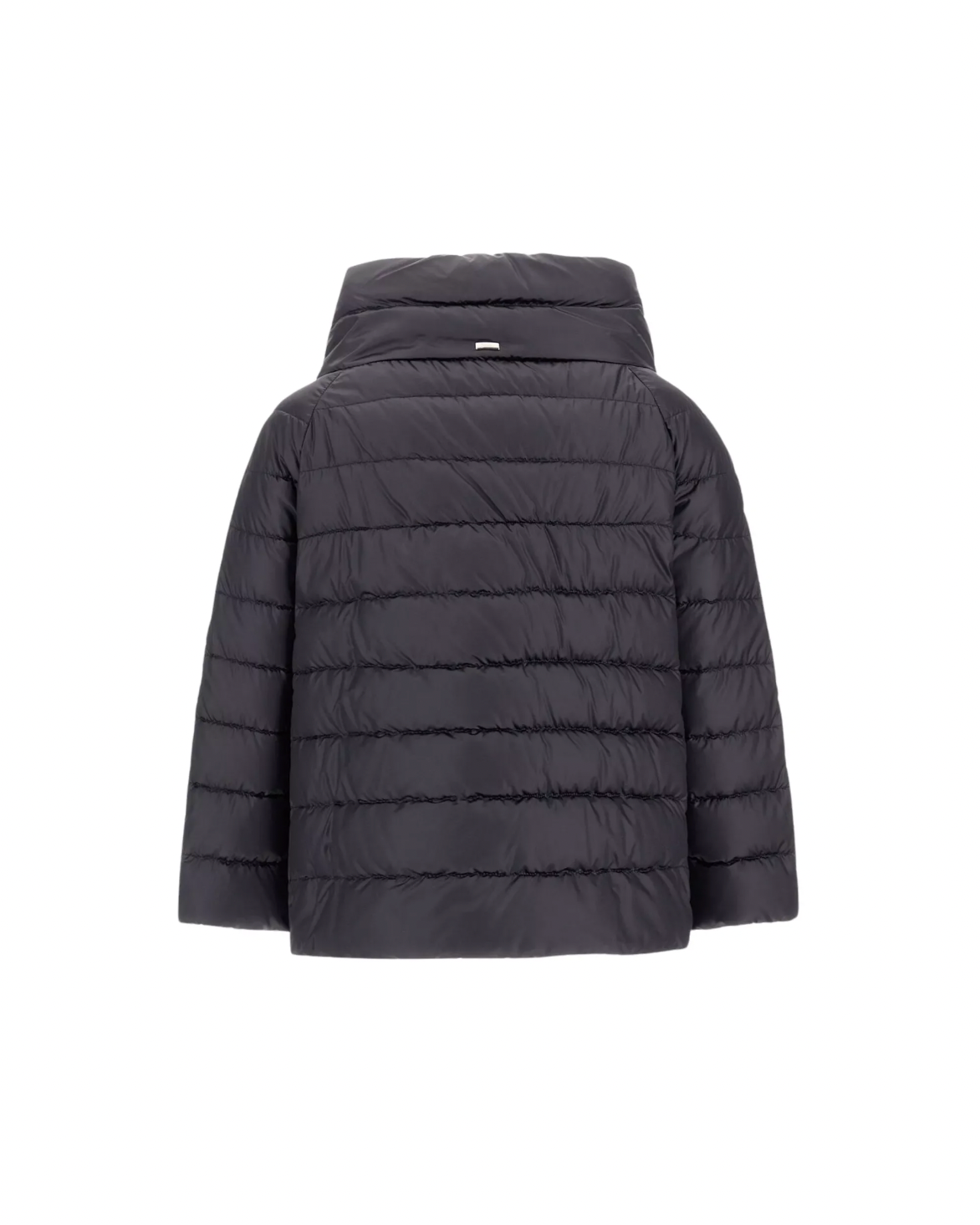 Herno Sofia black quilted nylon puffer jacket with hood, back view