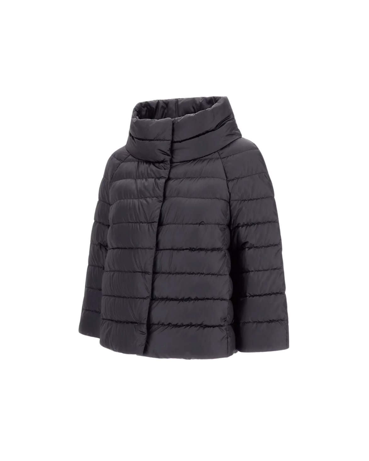 Herno Sofia black quilted puffer jacket with high neck and wide silhouette