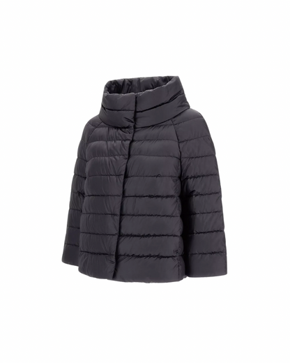Herno Sofia black quilted puffer jacket with high neck and wide silhouette