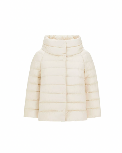 Herno Sofia white pearl quilted puffer jacket with high neck and snap closure
