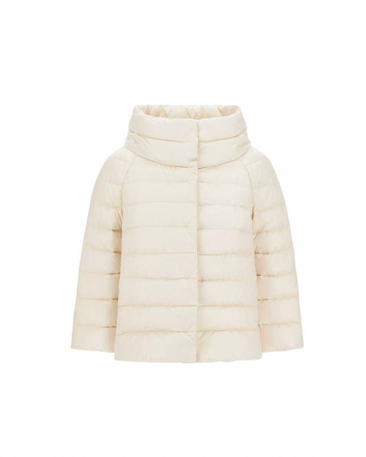 Herno Sofia white pearl quilted puffer jacket with high neck and snap closure