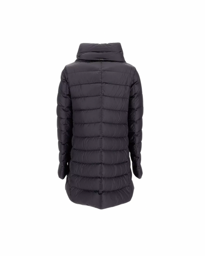 Herno Amelia black quilted puffer jacket with high collar, back view