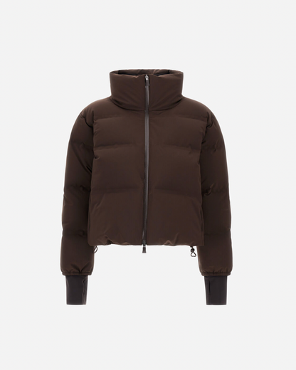 Herno chocolate brown quilted waterproof puffer bomber jacket with high neck zip