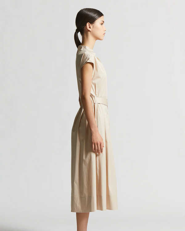Light Stretch Cotton Satin Dress in Amber Beige