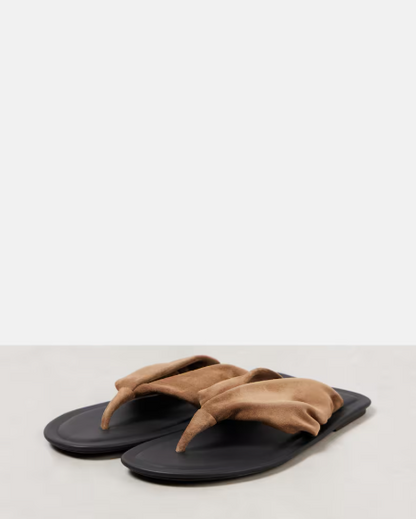 Suede Thong Sandal in Brown