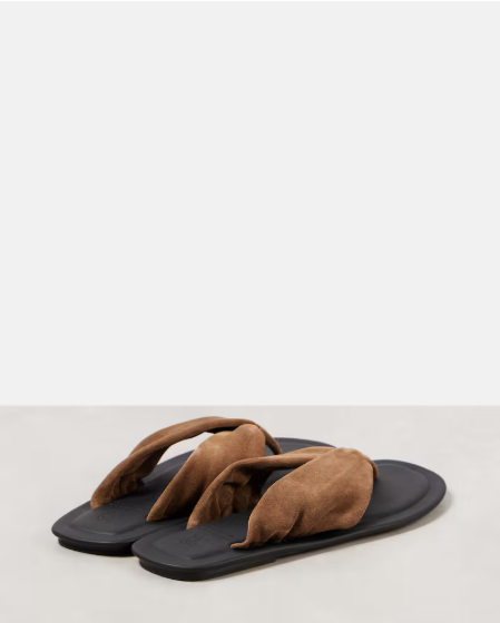 Suede Thong Sandal in Brown