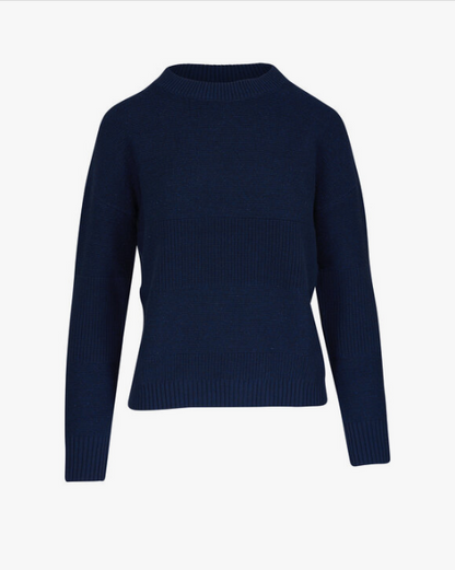 Lurex Stripe Crew in Navy