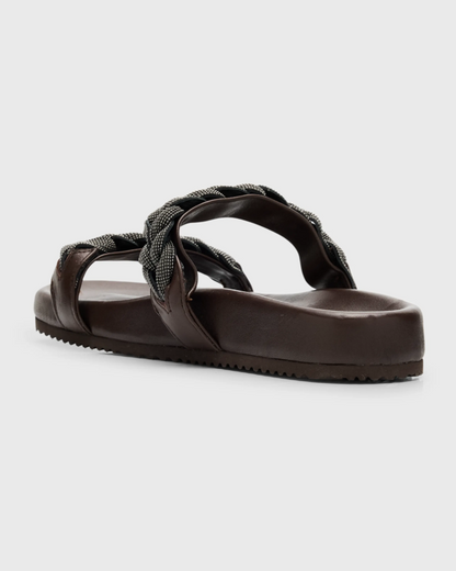 Braided Monilo Cushioned Leather Sandals in Dark Brown