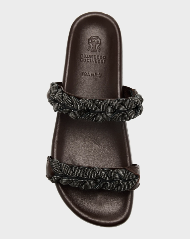 Braided Monilo Cushioned Leather Sandals in Dark Brown