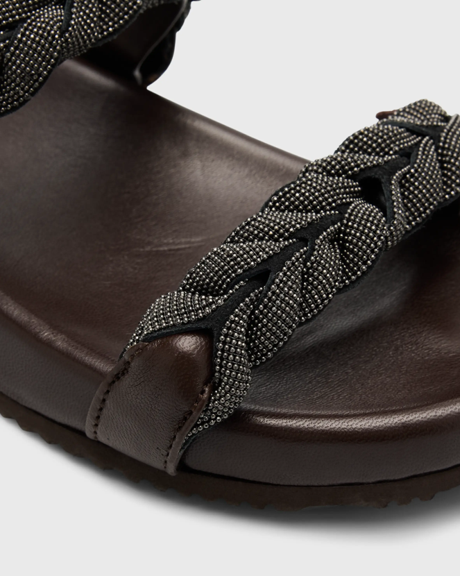 Braided Monilo Cushioned Leather Sandals in Dark Brown