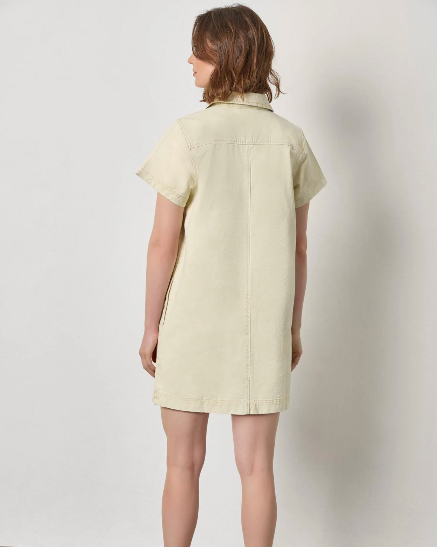Twill Split Neck Collared Dress in Parchment