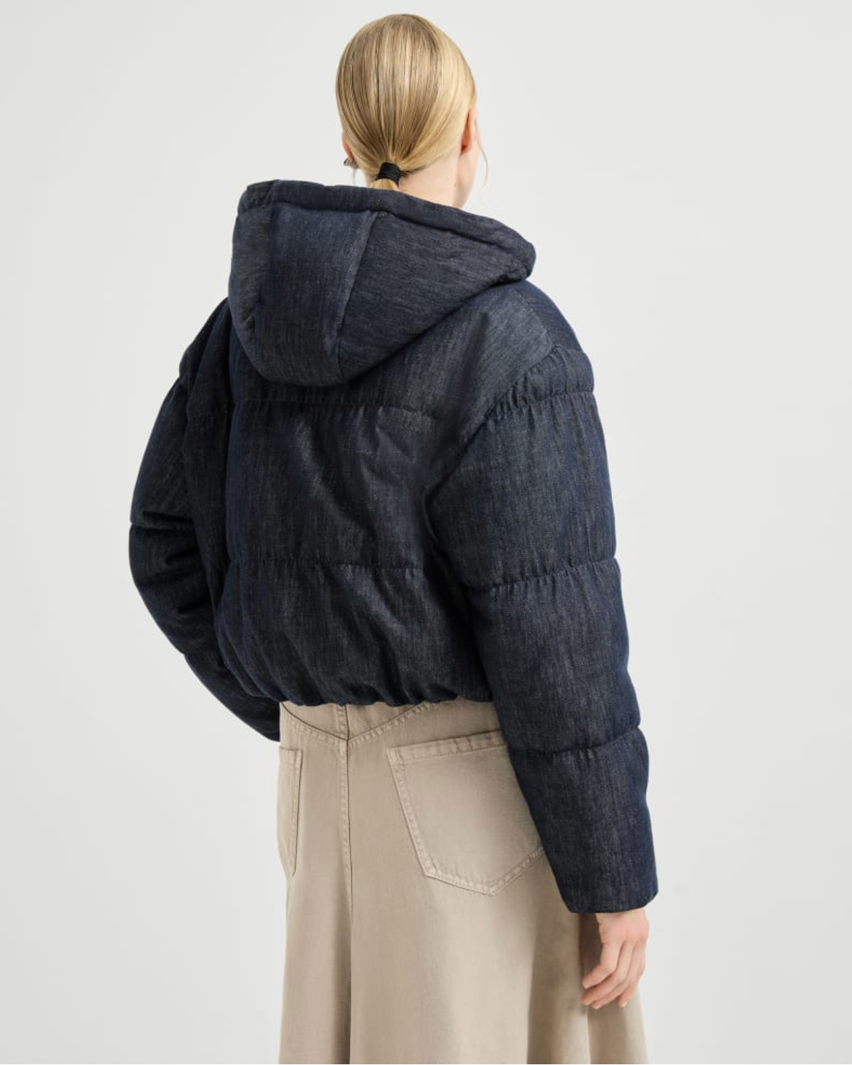 No Fade Indigo Puffer Jacket in Blue Denim
