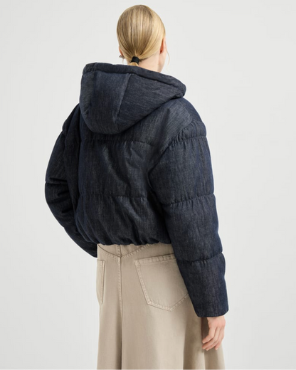 No Fade Indigo Puffer Jacket in Blue Denim