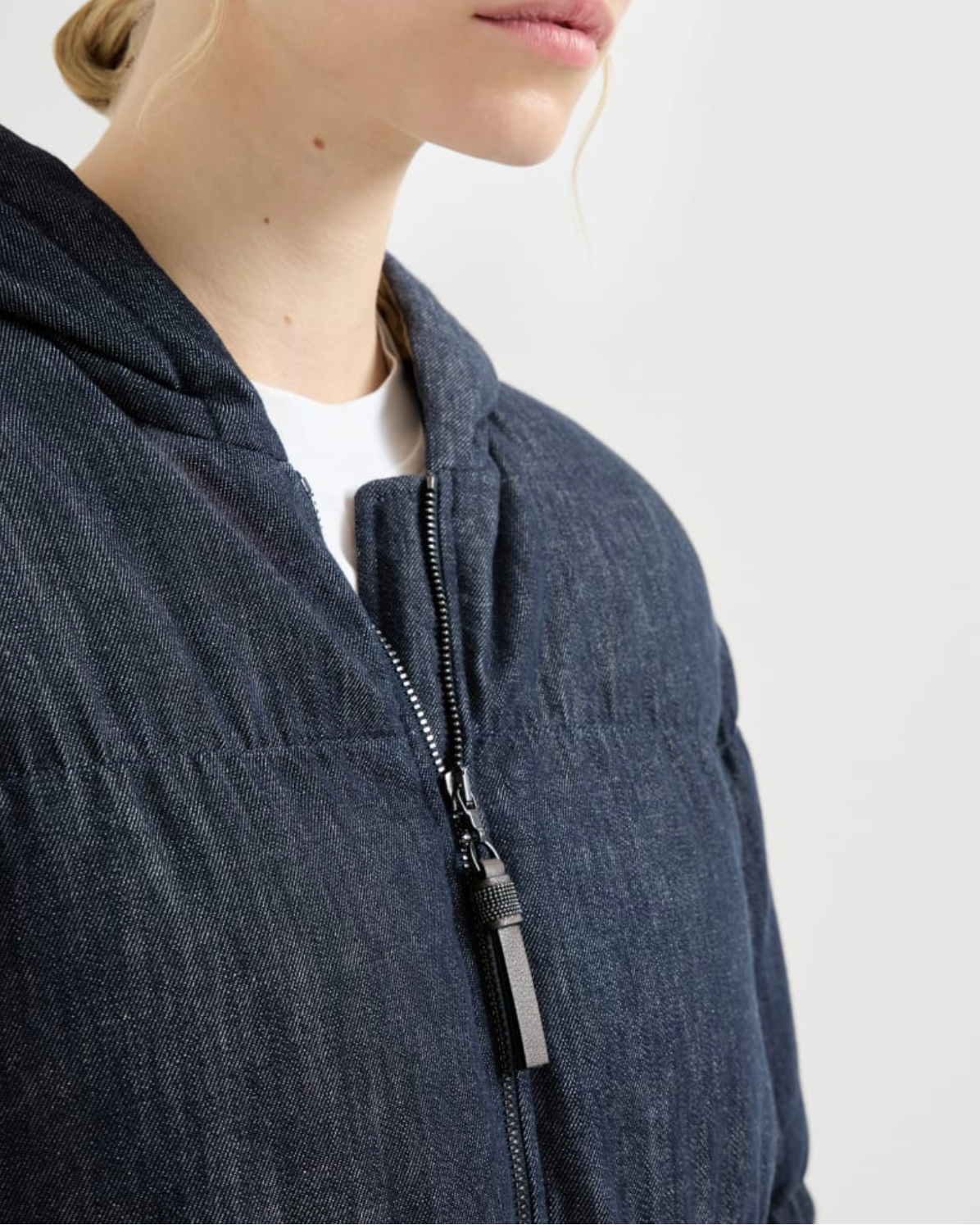 No Fade Indigo Puffer Jacket in Blue Denim