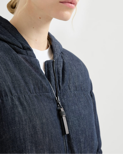 No Fade Indigo Puffer Jacket in Blue Denim