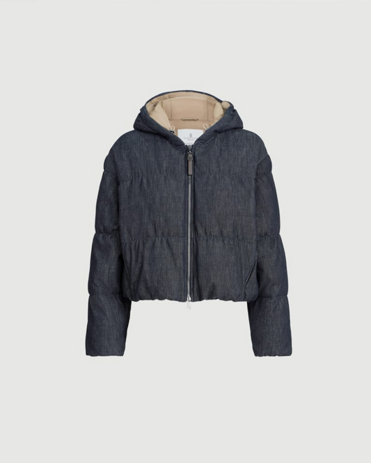 No Fade Indigo Puffer Jacket in Blue Denim