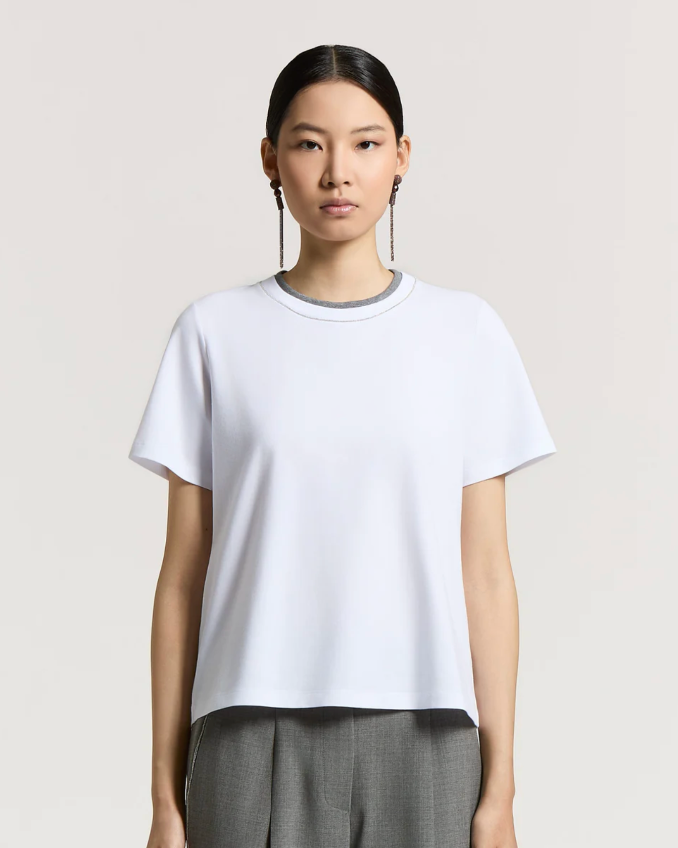 White Tee with Charcoal Monili Trim
