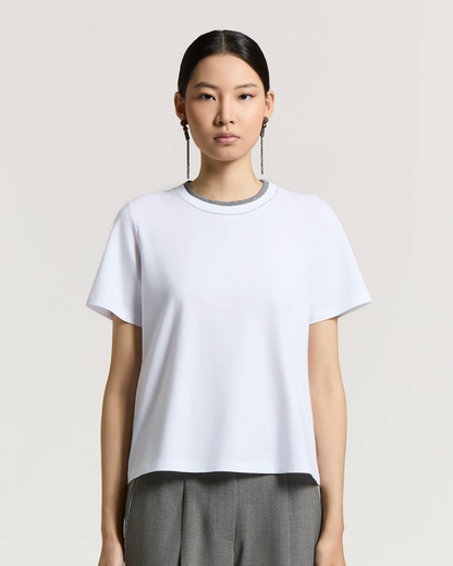 White Tee with Charcoal Monili Trim