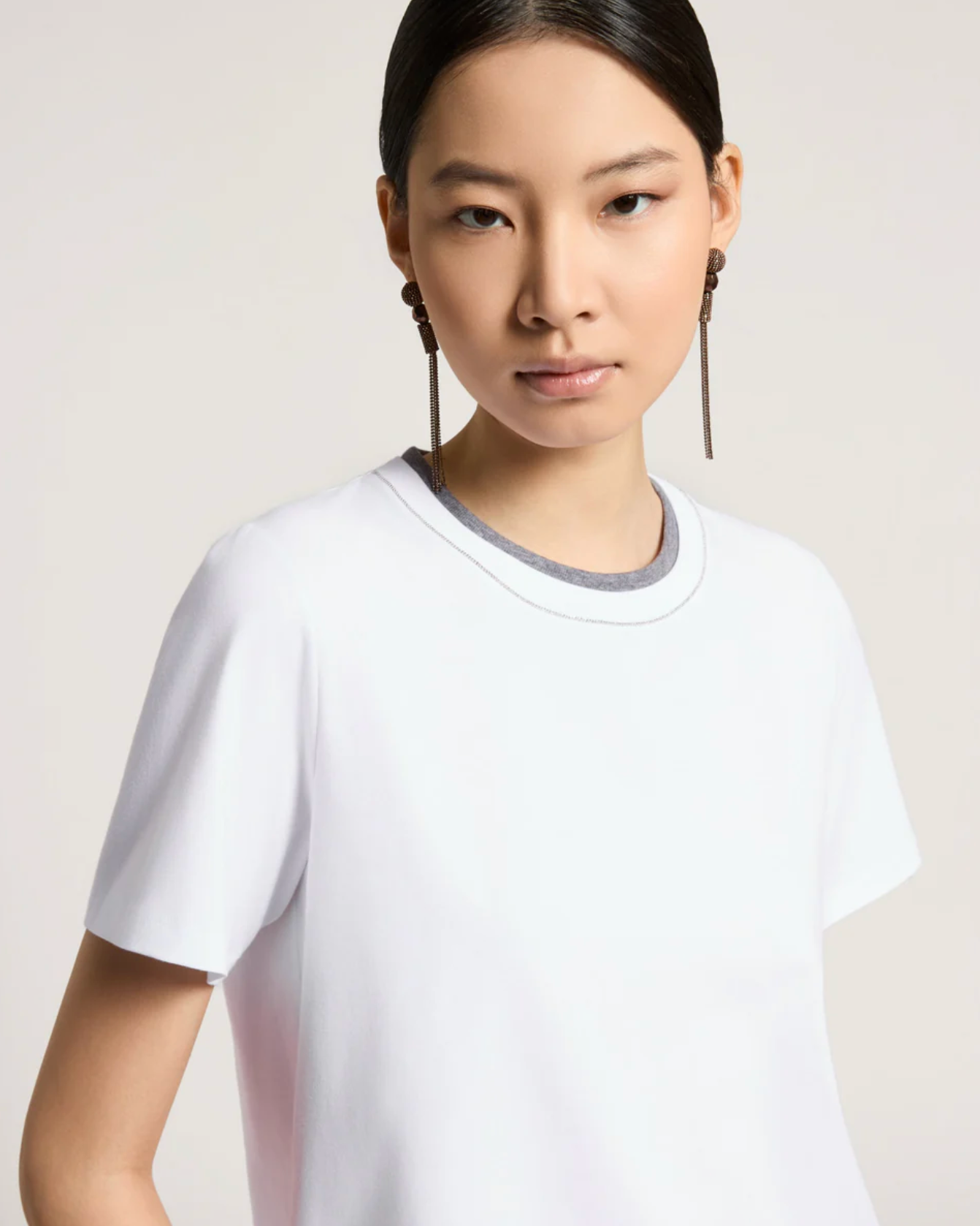 White Tee with Charcoal Monili Trim