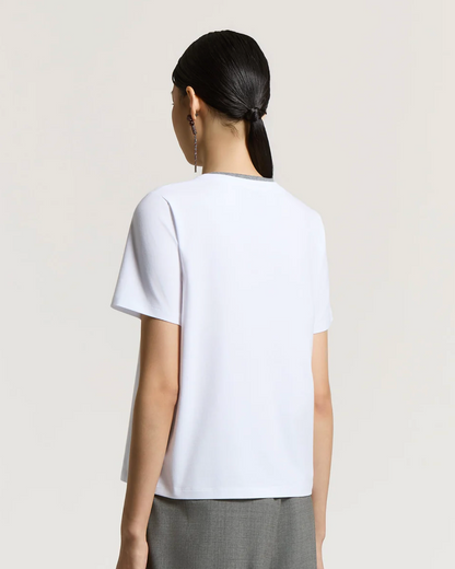 White Tee with Charcoal Monili Trim