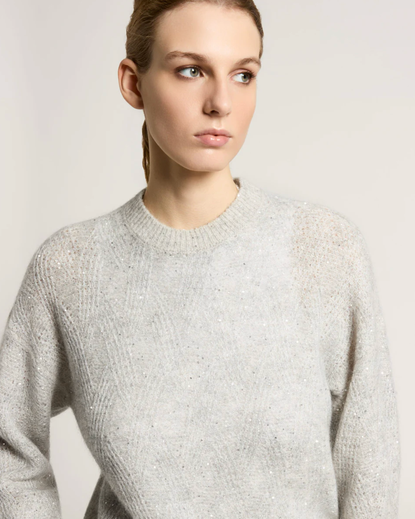 Wool, alpaca and Mohair Sweater with Sequins in Lunar Grey